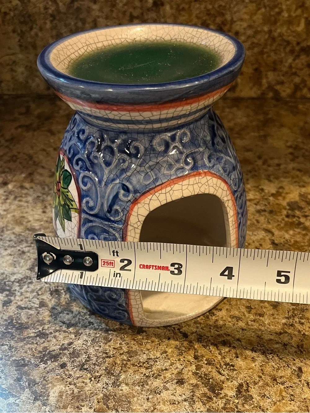 Blue Ceramic Tart Warmer with Holiday Greenery Motif